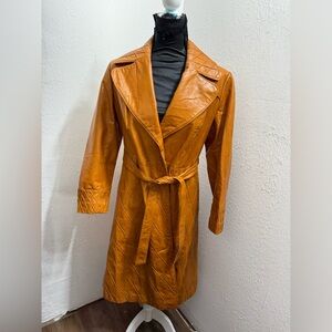 Vintage 70s Suburban Heritage caramel brown long leather jacket